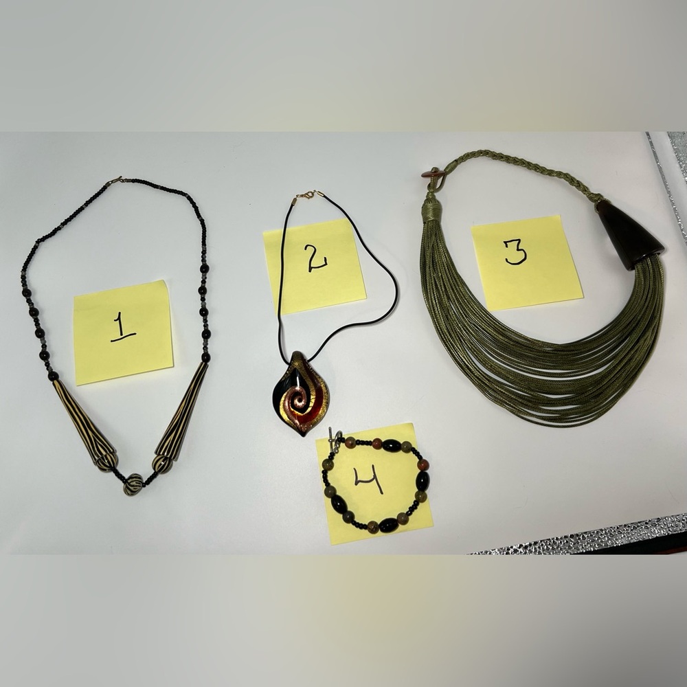 Neutral brown/green necklaces and bracelet jewelry lot